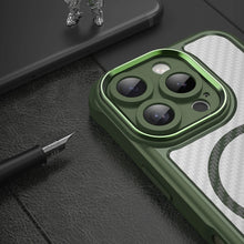 Načítať obrázok do zobrazovača galérie, MagSafe Carbon look Case Green Ochranný Kryt pre iPhone 16 Pro
