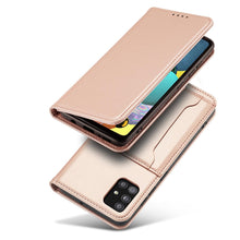 Načítať obrázok do zobrazovača galérie, Elegant Card Case Pink-Gold Ochranný Knižkový Kryt pre Samsung Galaxy A52 / A52 5G / A52s
