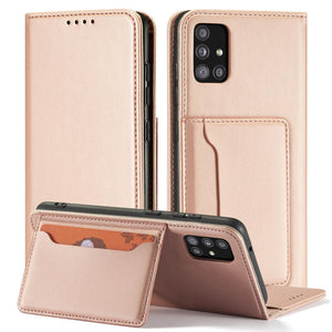 Elegant Card Case Pink-Gold Ochranný Knižkový Kryt pre Samsung Galaxy A52 / A52 5G / A52s