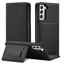 Načítať obrázok do zobrazovača galérie, Elegant Card Case Black Ochranný Knižkový Kryt pre Samsung Galaxy S22
