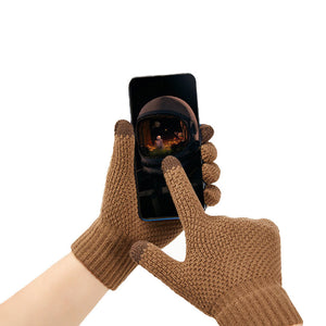 Zimné zapletané rukavice na telefón - hnedé