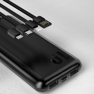 Dudao Pro Powerbank Black 10000mAh so zabudovanými káblami (USB, MicroUSB, USB-C, Lightning)