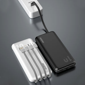 Dudao Pro Powerbank Black 10000mAh so zabudovanými káblami (USB, MicroUSB, USB-C, Lightning)
